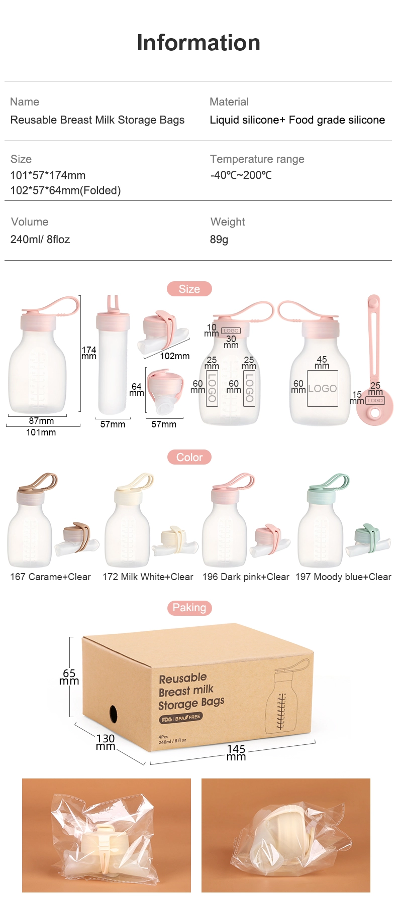 ​   Silicone Foldable Milk  Bag