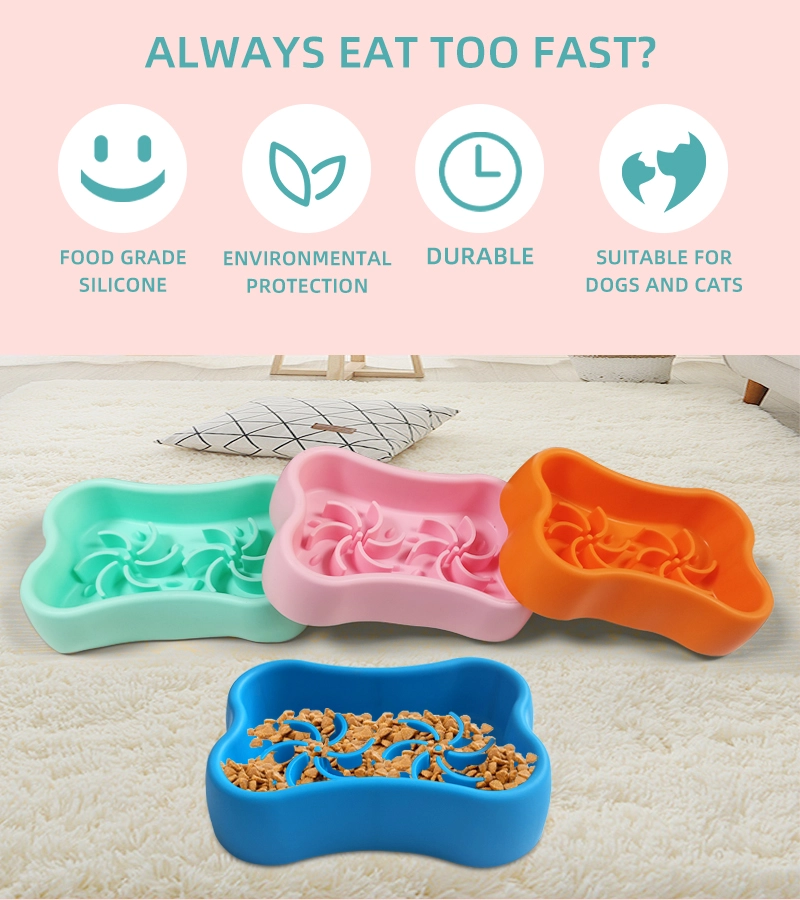 bone shape slow feeder pet bowl