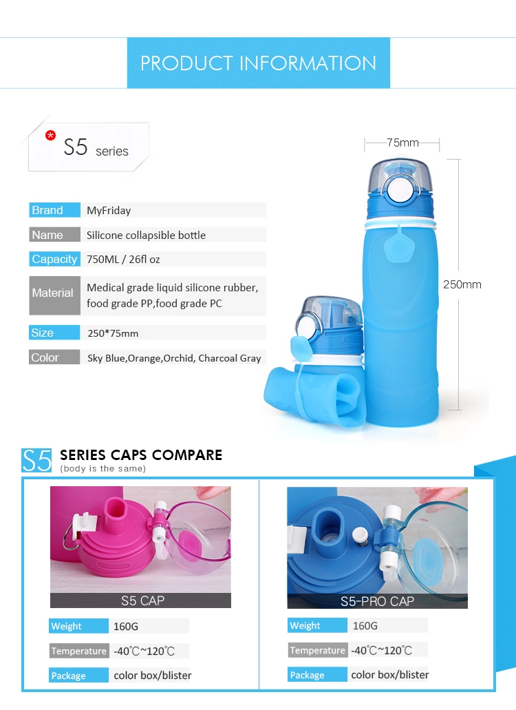 750ml Silicone Foldable Outdoor Sports Bottle