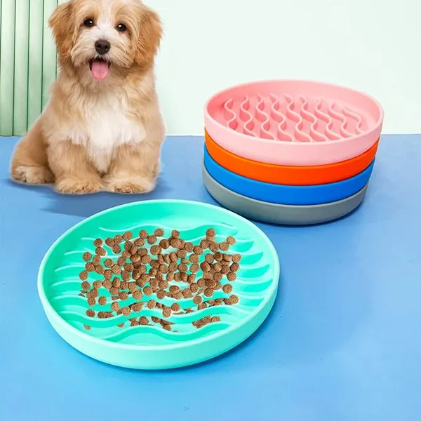 Round Silicone Pet Slow Feeder Bowl 